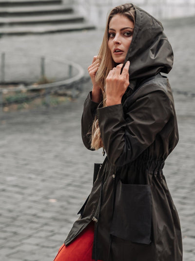 Releve Fashion Appareal Earth Green Melissandra Gabardine Parka Sustainable Fashion Conscious Clothing Ethical Designer Brand Technical Design Innovative Materials Purchase with Purpose Shop for Good