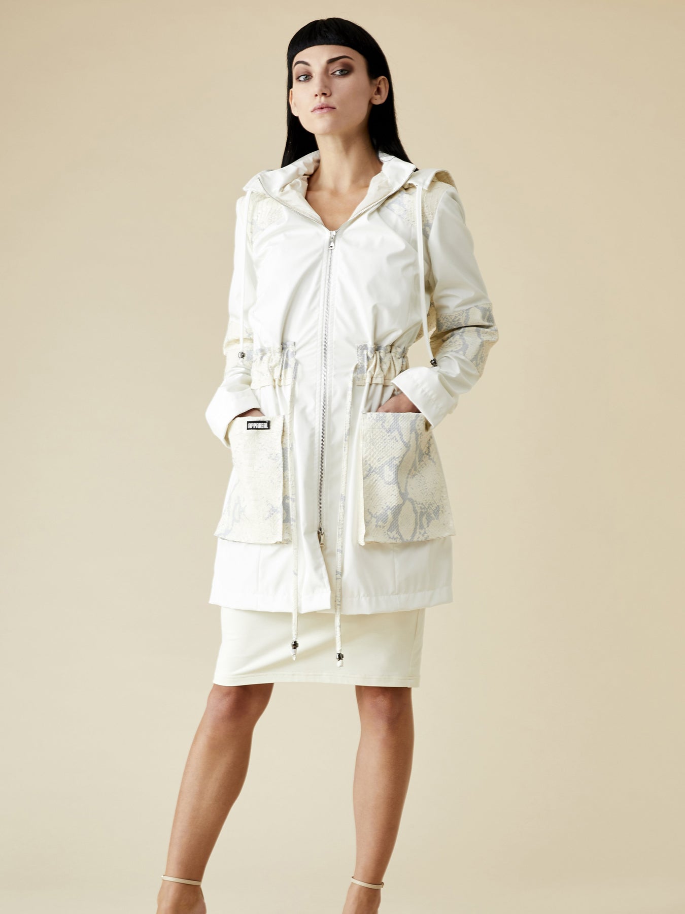Releve Fashion Appareal Off-White Melissandra Gabardine and Faux Python Parka Sustainable Fashion Conscious Clothing Ethical Designer Brand Technical Design Innovative Materials Purchase with Purpose Shop for Good