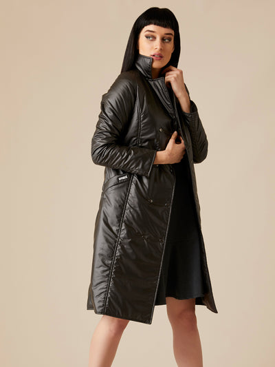 Releve Fashion Appareal Brown Waterproof Gabardine and Goose Thindown Michela Coat Sustainable Fashion Conscious Clothing Ethical Designer Brand Technical Design Animal-Friendly Cruelty-Free Innovative Materials Purchase with Purpose Shop for Good