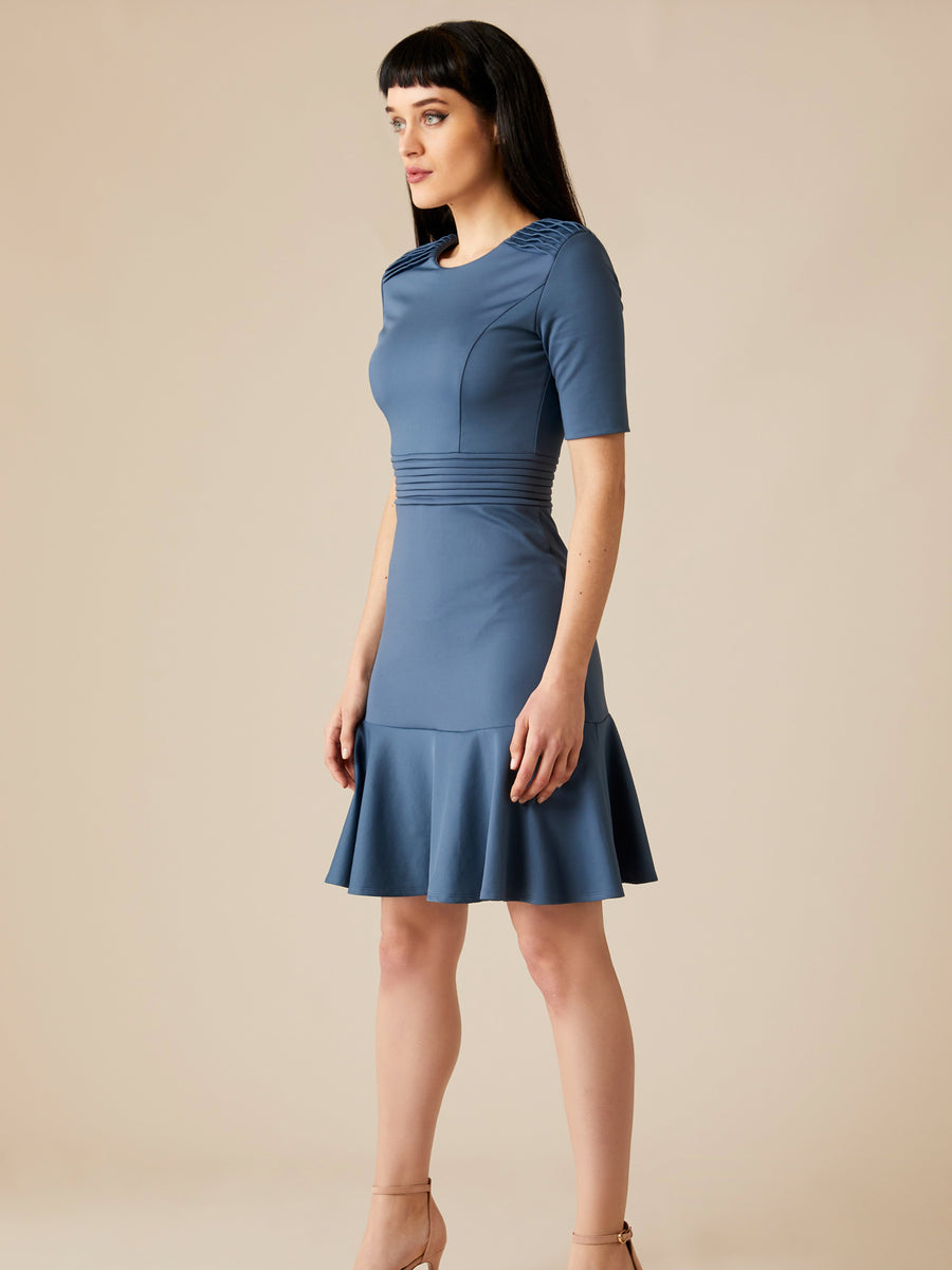 Releve Fashion Appareal Sage Blue Olesya Cotton Blend Dress Sustainable Fashion Conscious Clothing Ethical Designer Brand Technical Design Innovative Materials Purchase with Purpose Shop for Good