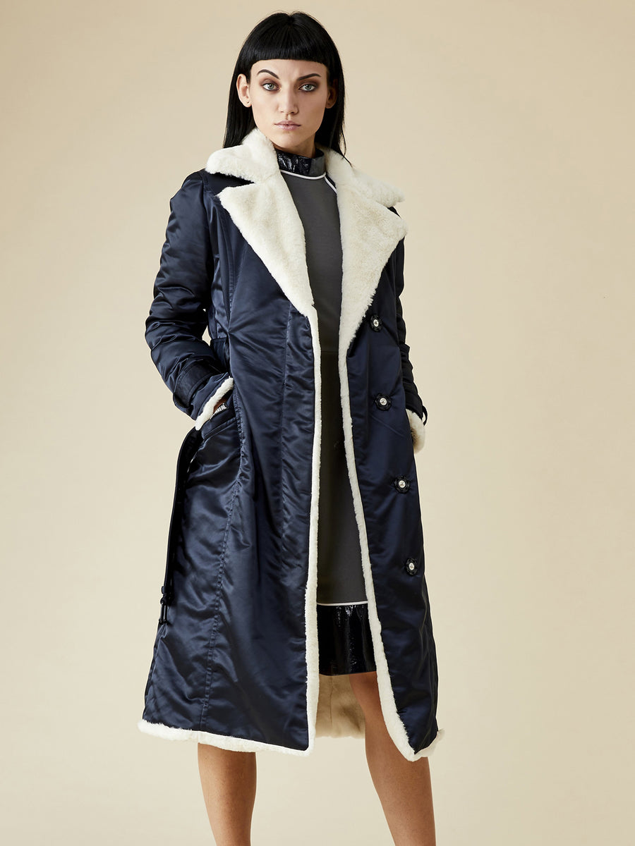 Teddy Faux Fur Coat, Navy