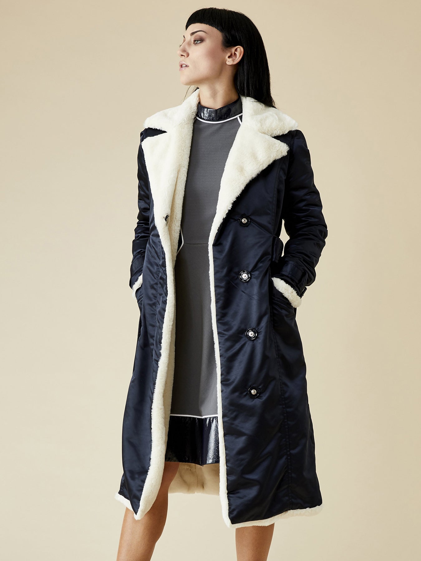Teddy Faux Fur Coat Navy