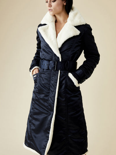 Releve Fashion Appareal Navy Teddy Faux Fur Coat Sustainable Fashion Conscious Clothing Ethical Designer Brand Technical Design Animal-Friendly Cruelty-Free Innovative Materials Purchase with Purpose Shop for Good