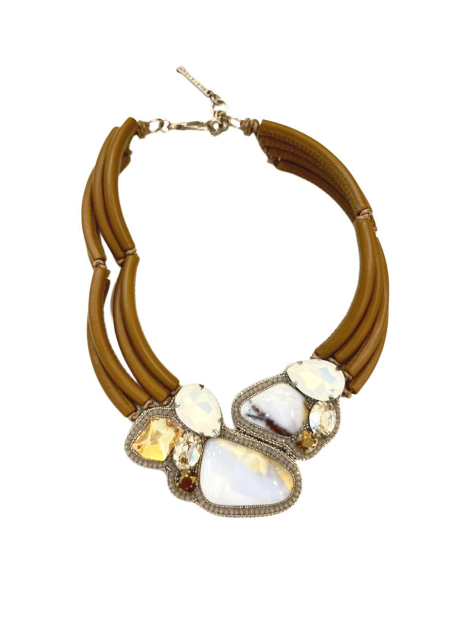  Releve Fashion Bea Valdes Brown and White Kittur Necklace with Semi-Precious Stones Ethical Luxury Brand Sustainable Jewelry Conscious Fashion Purchase with Purpose Shop for Good