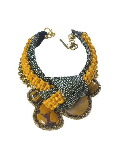 Releve Fashion Bea Valdes Knot Necklace with Semi Precious Stones in Black and Yellow Handmade Luxury Accessories Ethical Jewelry Designers Sustainable Fashion Brands Artisanal Purchase with Purpose Shop for Good