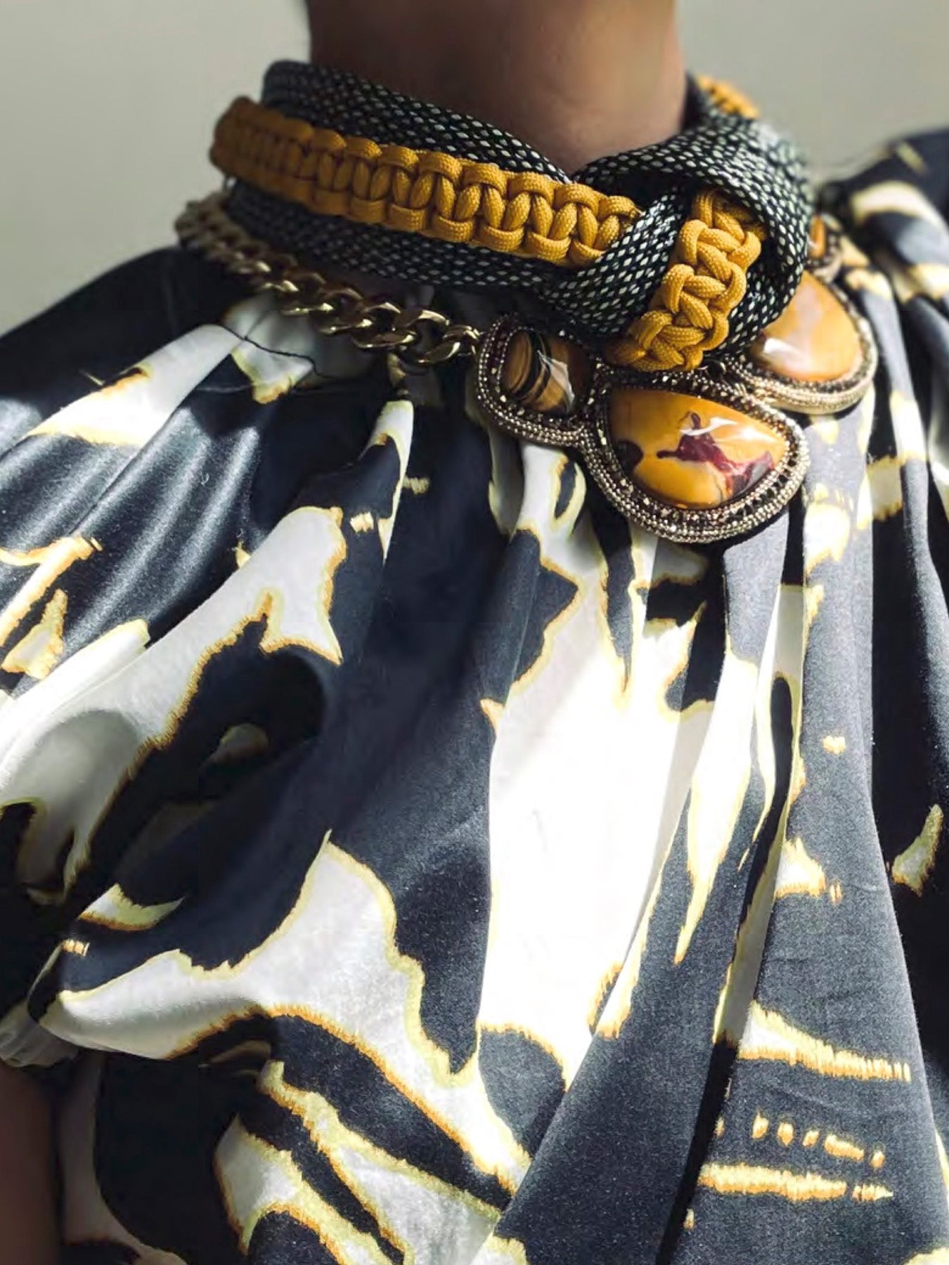 Knot Necklace with Semi-Precious Stones, Yellow / Black