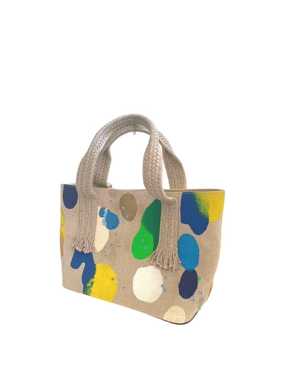 Painted Linen Tote Bag, Beige / Multicolour