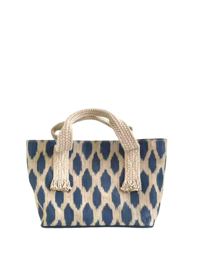 Releve Fashion Bea Valdes Beige / Blue in T'nalak Tote Bag Ethical Luxury Brand Sustainable Bag Conscious Fashion Purchase with Purpose Shop for Good