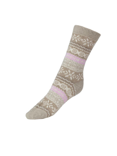 Releve Fashion Dear Denier Ellen Recycled Norwegian Knit Crew Socks, Grey / Rose  Ethical Luxury Brand Sustainable Clothing Conscious Fashion Purchase with Purpose Shop for Good