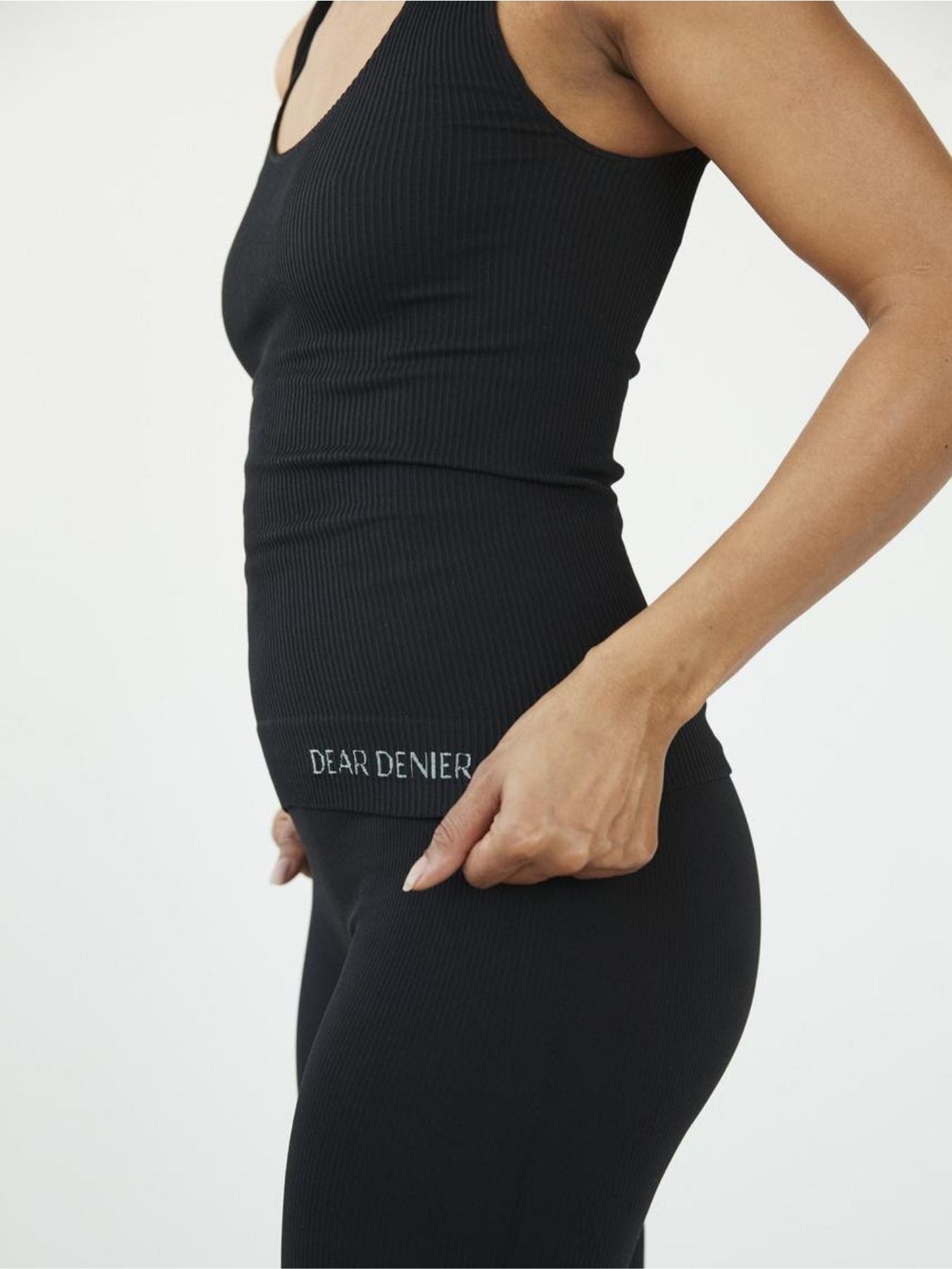 Releve Fashion Dear Denier Lena Seamless Rib Tank Top in Black Ethical Luxury Brand Sustainable Clothing Conscious Fashion Purchase with Purpose Shop for Good