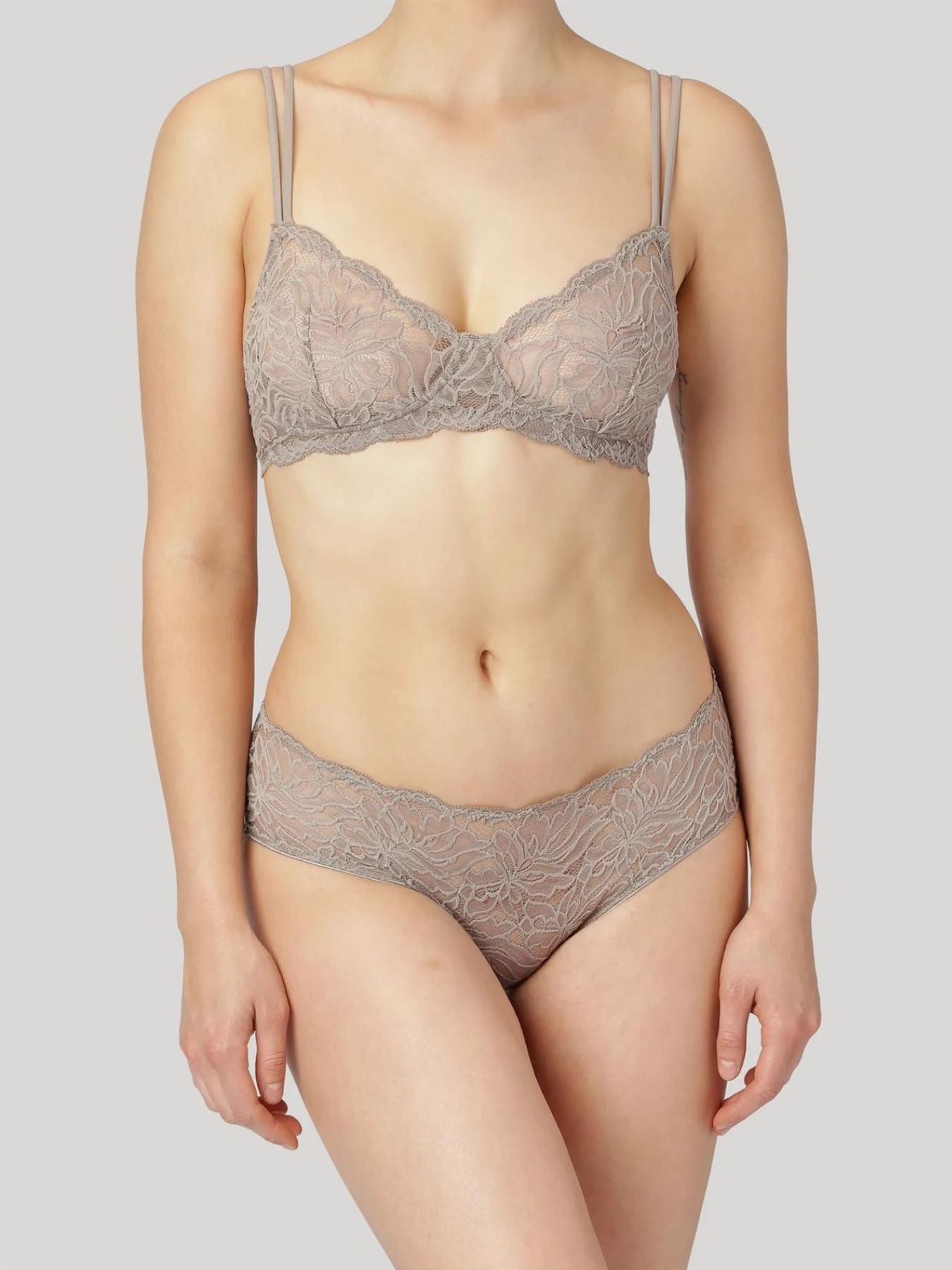 Releve Fashion Dear Denier Magnolia Recycled Lace Hipster, Taupe Ethical Luxury Brand Sustainable Clothing Conscious Fashion Purchase with Purpose Shop for Good