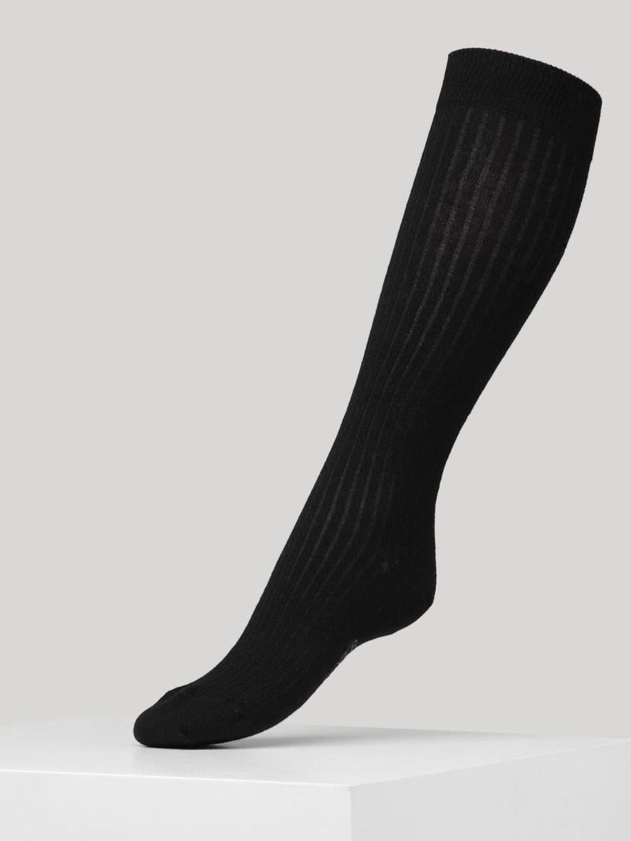 Matilde Organic Cotton Rib Knee High Socks, Black