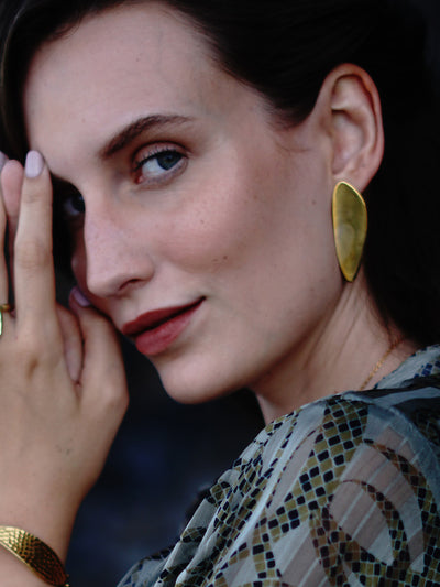 Relevé Fashion Emi & Eve Juno Earrings in Gold Made of Recycled Missile Shells Responsible Luxury Conflict-Free Jewellery Ethical and Sustainable Designer Brand Purchase with Purpose Shop for Good
