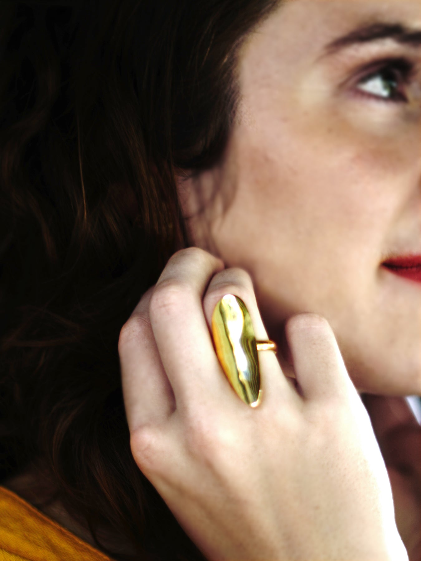 Relevé Fashion Emi & Eve Juno Leaf Ring in Gold Made of Recycled Missile Shells Responsible Luxury Conflict-Free Jewellery Ethical and Sustainable Designer Brand Purchase with Purpose Shop for Good