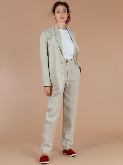 Releve Fashion Filanda n.18 Annemarie Beige Linen Suit Jacket Blazer Sustainable Luxury Fashion Conscious Clothing and Accessories Ethical Designer Brand Artisanal Handcrafted Made in Italy Purchase with Purpose Shop for Good