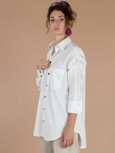 Releve Fashion Filanda n.18 Gertrude White Cotton Button Down Dress Shirt Sustainable Luxury Fashion Conscious Clothing and Accessories Ethical Designer Brand Artisanal Handcrafted Made in Italy Purchase with Purpose Shop for Good