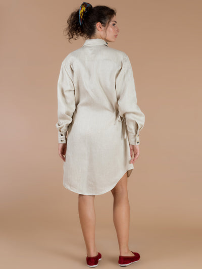 Releve Fashion Filanda n.18 Karen Beige Linen Shirt Dress Sustainable Luxury Fashion Conscious Clothing and Accessories Ethical Designer Brand Artisanal Handcrafted Made in Italy Purchase with Purpose Shop for Good