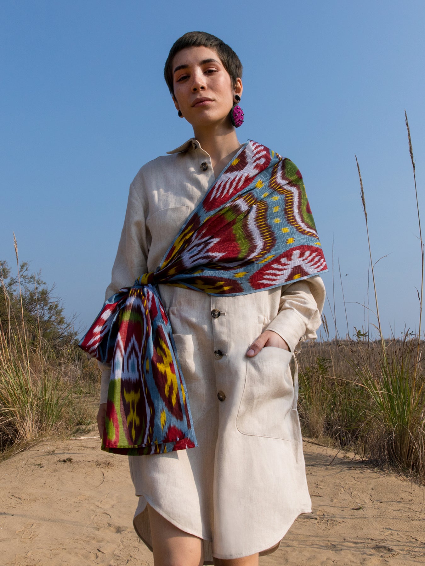 Releve Fashion Filanda n.18 Karen Beige Linen Shirt Dress Sustainable Luxury Fashion Conscious Clothing and Accessories Ethical Designer Brand Artisanal Handcrafted Made in Italy Purchase with Purpose Shop for Good