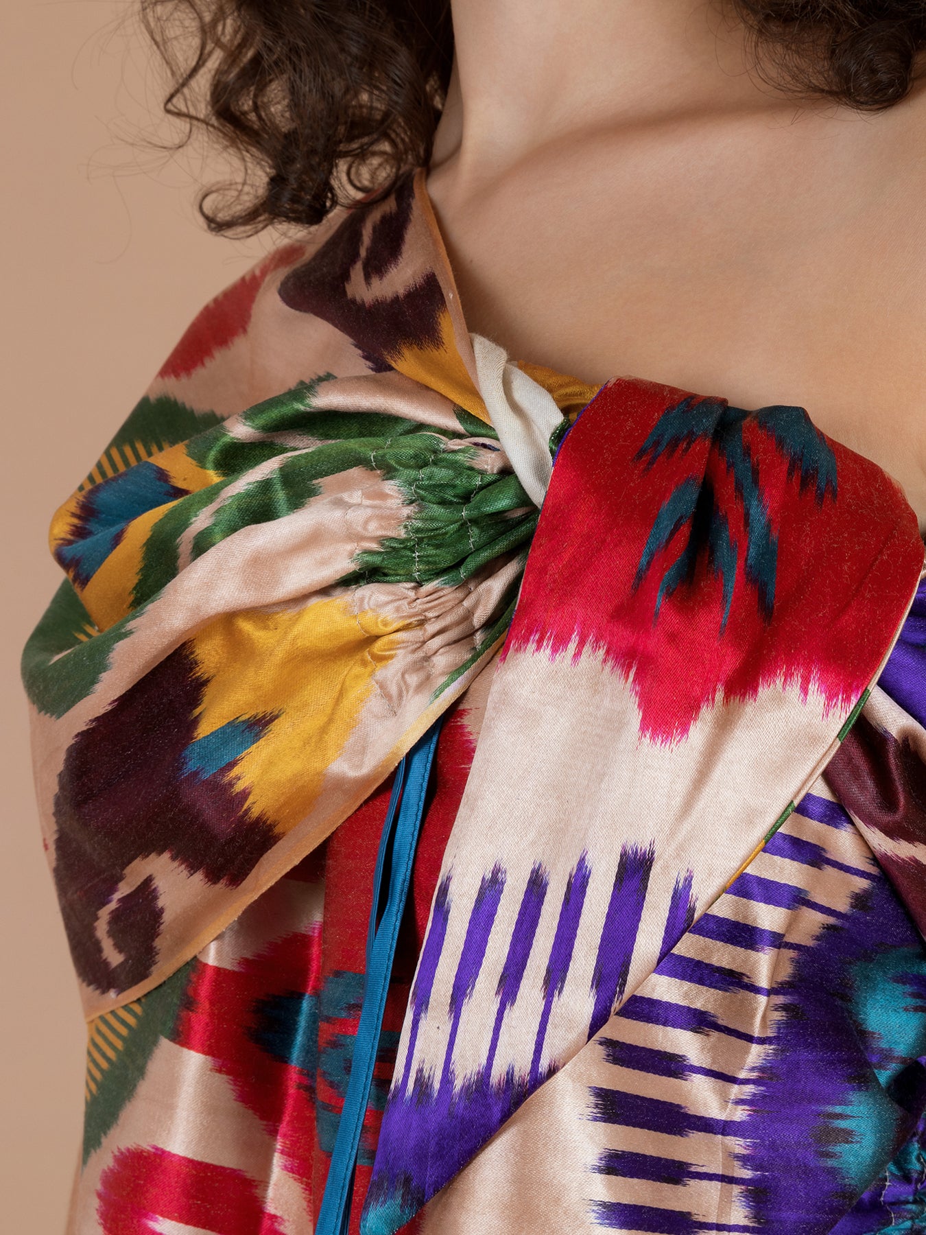 Releve Fashion Filanda n.18 Kokand Multicoloured Silk and Cotton Ikat Top Sustainable Luxury Fashion Conscious Clothing and Accessories Ethical Designer Brand Artisanal Handcrafted Made in Italy Purchase with Purpose Shop for Good
