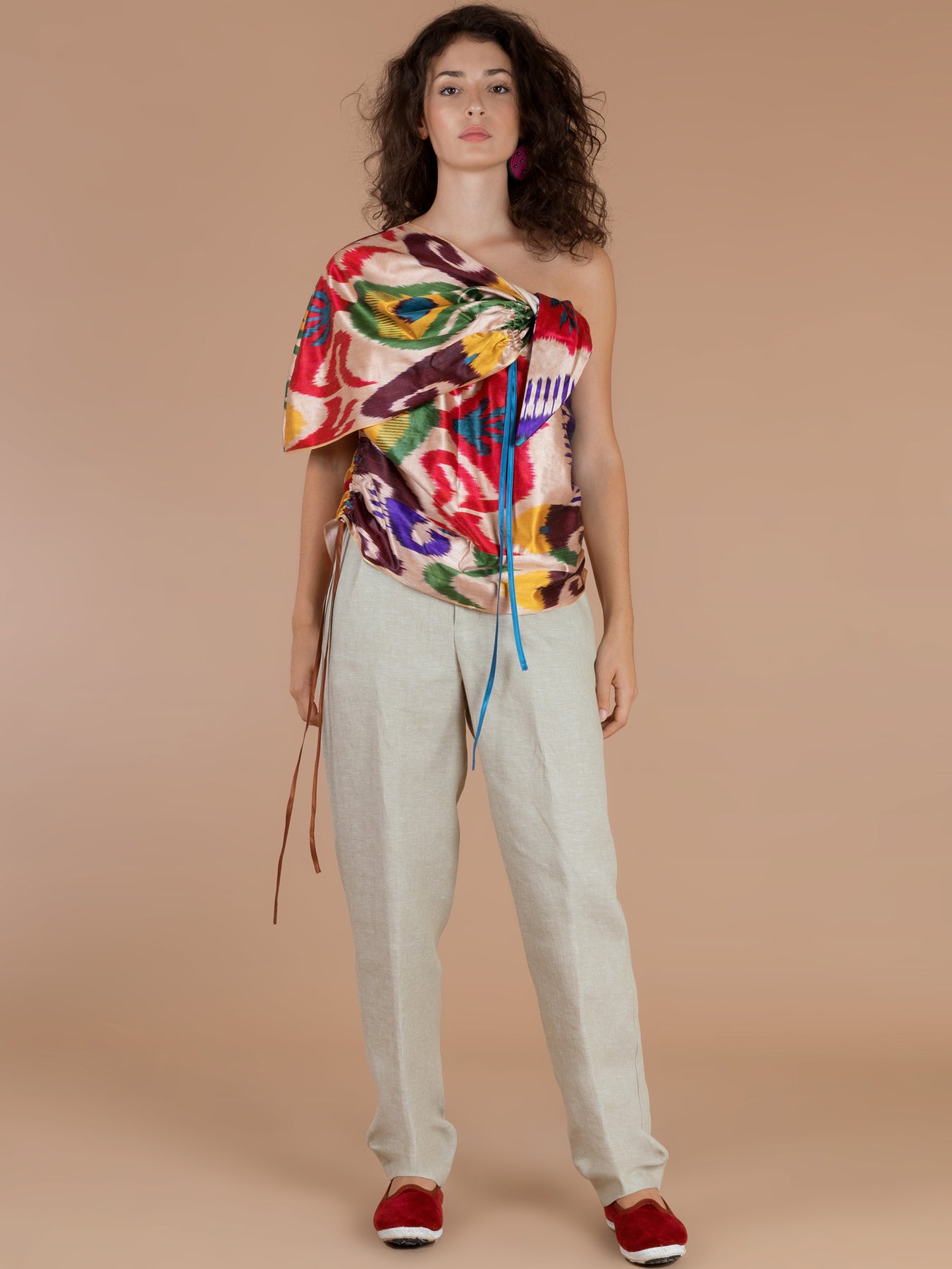 Releve Fashion Filanda n.18 Kokand Multicoloured Silk and Cotton Ikat Top Sustainable Luxury Fashion Conscious Clothing and Accessories Ethical Designer Brand Artisanal Handcrafted Made in Italy Purchase with Purpose Shop for Good