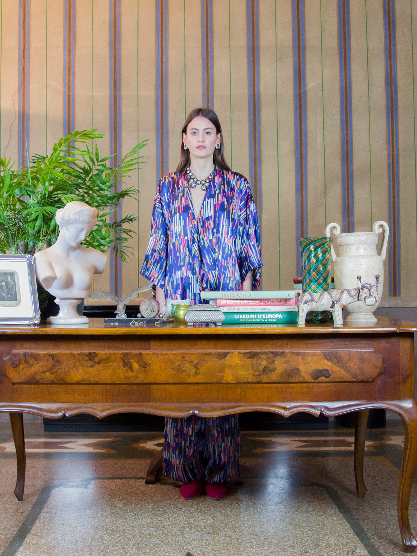 Releve Fashion Filanda n.18 Lorette Multicoloured Silk Kimono Jacket Sustainable Luxury Fashion Conscious Clothing and Accessories Ethical Designer Brand Artisanal Handcrafted Made in Italy Purchase with Purpose Shop for Good