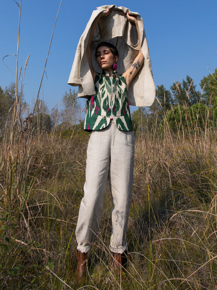 Releve Fashion Filanda n.18 Annemarie Beige Linen Trousers Sustainable Luxury Fashion Conscious Clothing and Accessories Ethical Designer Brand Artisanal Handcrafted Made in Italy Purchase with Purpose Shop for Good