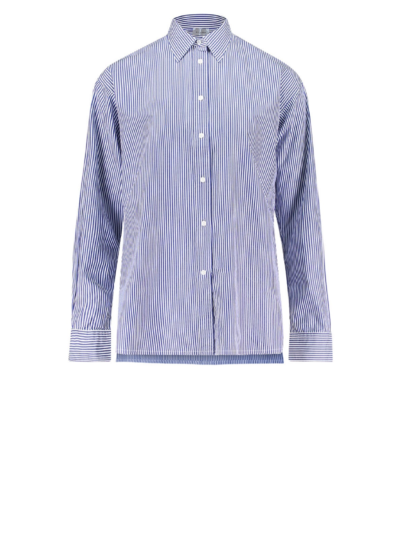 Releve Fashion Filanda n.18 Margilan Blue and White Striped Button Down Dress Shirt Sustainable Luxury Fashion Conscious Clothing and Accessories Ethical Designer Brand Artisanal Handcrafted Made in Italy Purchase with Purpose Shop for Good