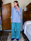 Releve Fashion Filanda n.18 Matisse Turquoise Loose Cotton Trousers Sustainable Luxury Fashion Conscious Clothing and Accessories Ethical Designer Brand Artisanal Handcrafted Made in Italy Purchase with Purpose Shop for Good