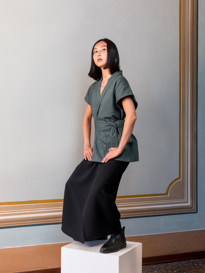 Releve Fashion Filanda n.18 Georgia Wrap Skirt Black Sustainable Luxury Fashion Conscious Clothing and Accessories Ethical Designer Brand Artisanal Handcrafted Made in Italy Purchase with Purpose Shop for Good