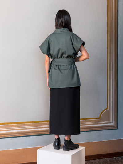 Releve Fashion Filanda n.18 Georgia Wrap Skirt Black Sustainable Luxury Fashion Conscious Clothing and Accessories Ethical Designer Brand Artisanal Handcrafted Made in Italy Purchase with Purpose Shop for Good