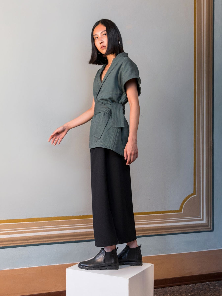 Releve Fashion Filanda n.18 Georgia Wrap Skirt Black Sustainable Luxury Fashion Conscious Clothing and Accessories Ethical Designer Brand Artisanal Handcrafted Made in Italy Purchase with Purpose Shop for Good