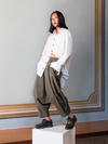 Releve Fashion Filanda n.18 Harem Cotton Trouser Green Sustainable Luxury Fashion Conscious Clothing and Accessories Ethical Designer Brand Artisanal Handcrafted Made in Italy Purchase with Purpose Shop for Good