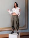 Releve Fashion Filanda n.18 Harem Cotton Trouser Green Sustainable Luxury Fashion Conscious Clothing and Accessories Ethical Designer Brand Artisanal Handcrafted Made in Italy Purchase with Purpose Shop for Good