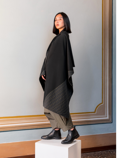 Releve Fashion Filanda n.18 Kantha Hand-Embroidered Cotton Shawl Black/ Grey Sustainable Luxury Fashion Conscious Clothing and Accessories Ethical Designer Brand Artisanal Handcrafted Made in Italy Purchase with Purpose Shop for Goo
