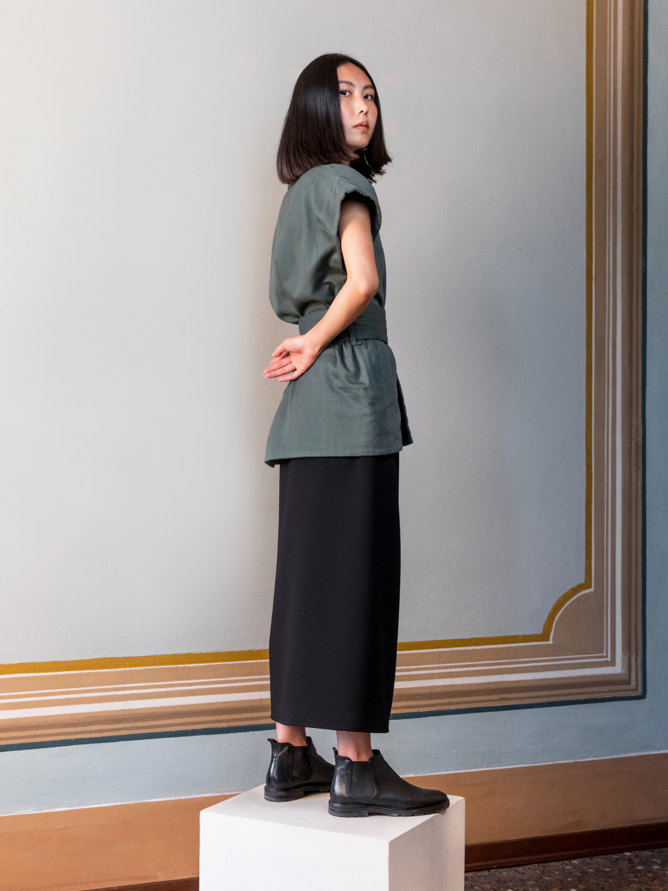 Releve Fashion Filanda n.18 Kantha Hand-Embroidered Jacket Green Sustainable Luxury Fashion Conscious Clothing and Accessories Ethical Designer Brand Artisanal Handcrafted Made in Italy Purchase with Purpose Shop for Good