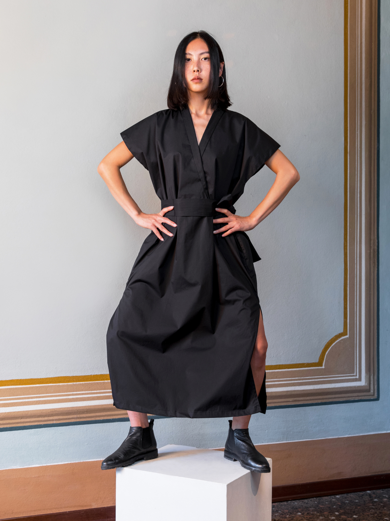 Releve Fashion Filanda n.18 O'Keeffe Cotton Dress Black Sustainable Luxury Fashion Conscious Clothing and Accessories Ethical Designer Brand Artisanal Handcrafted Made in Italy Purchase with Purpose Shop for Good