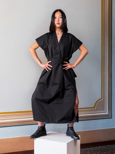 Releve Fashion Filanda n.18 O'Keeffe Cotton Dress Black Sustainable Luxury Fashion Conscious Clothing and Accessories Ethical Designer Brand Artisanal Handcrafted Made in Italy Purchase with Purpose Shop for Good