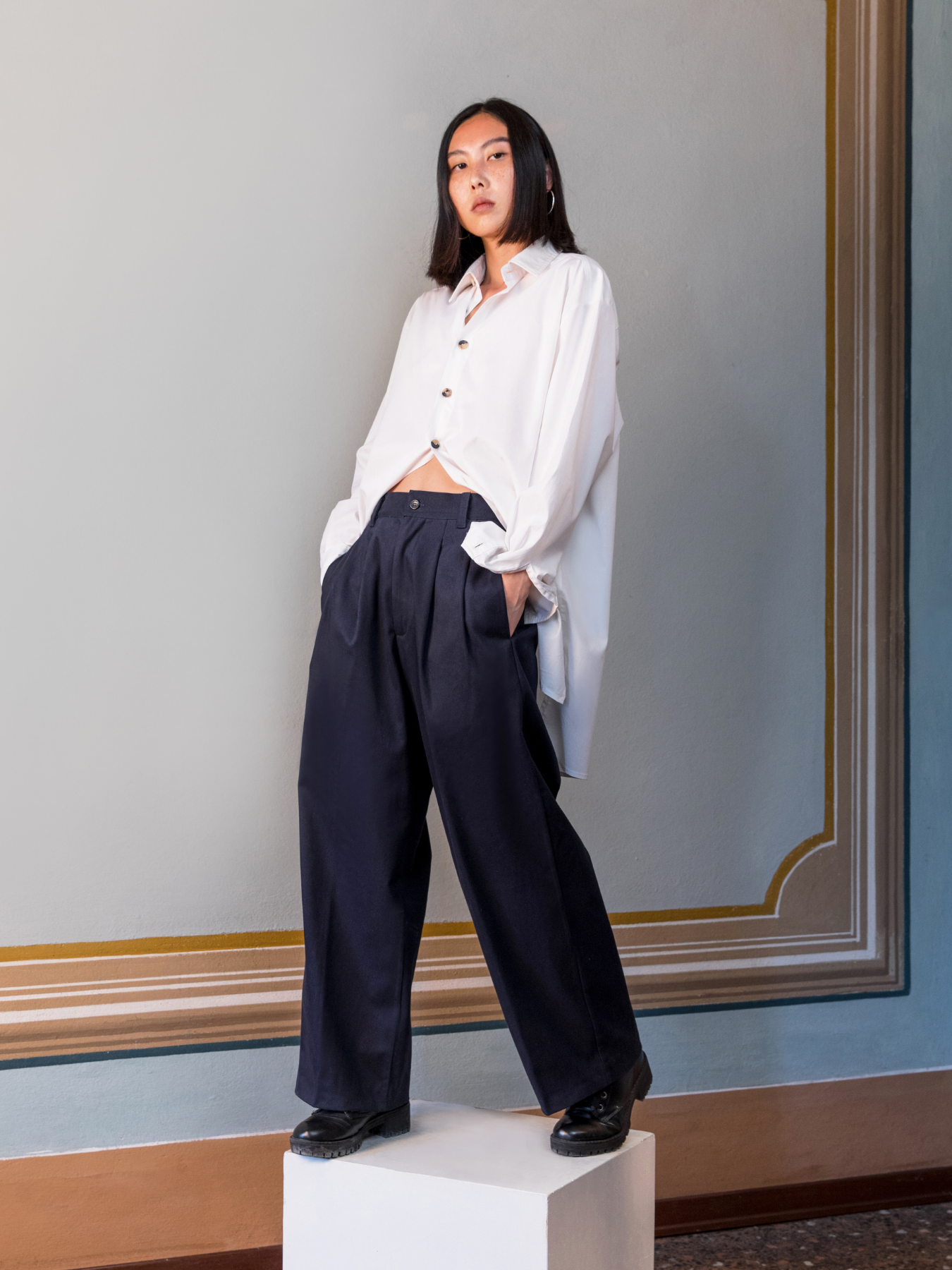Terragni Wide-Leg Trousers, Navy