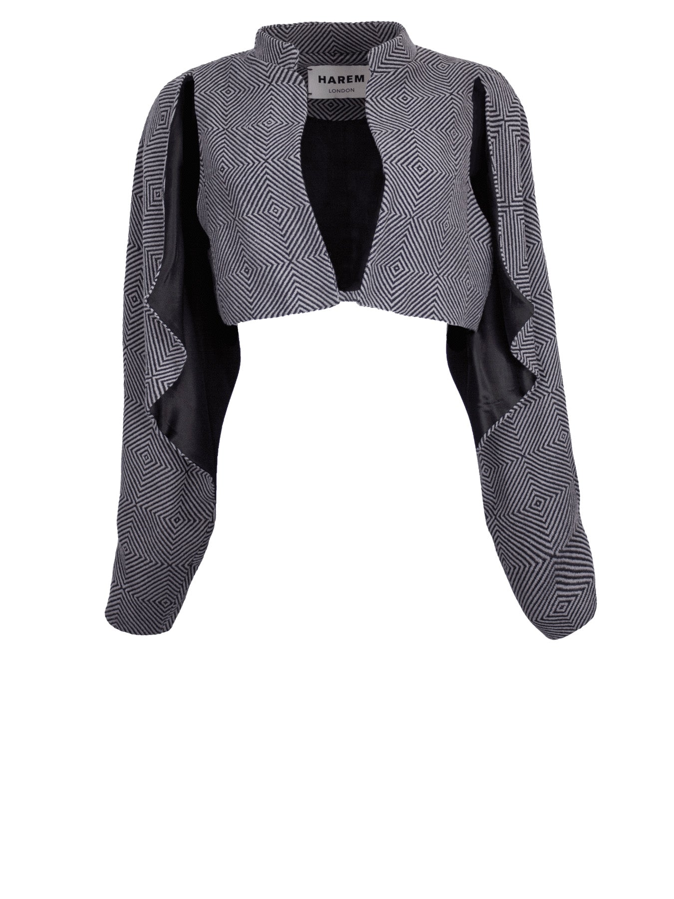 Releve Fashion Harem London Black White Diamond Patterned Efe Organic Cotton Capelet Sustainable Streetwear Style Conscious Clothing Ethical Fashion Designer Brand Handmade Purchase with Purpose Shop for Good