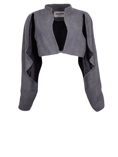 Releve Fashion Harem London Black White Diamond Patterned Efe Organic Cotton Capelet Sustainable Streetwear Style Conscious Clothing Ethical Fashion Designer Brand Handmade Purchase with Purpose Shop for Good