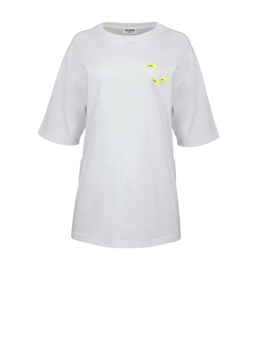 Releve Fashion Harem London White Love Cotton T-Shirt Unisex Sustainable Streetwear Style Conscious Clothing Ethical Fashion Designer Brand Handmade Purchase with Purpose Shop for Good