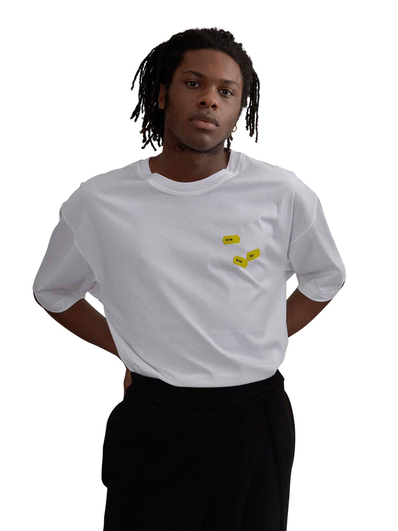 Releve Fashion Harem London White Love Cotton T-Shirt Unisex Sustainable Streetwear Style Conscious Clothing Ethical Fashion Designer Brand Handmade Purchase with Purpose Shop for Good