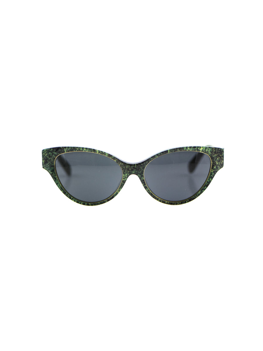Releve Fashion Heidi London Forest Green Denim Cateye Sunglasses Ethical Designers Sustainable Fashion Accessories Brand Eyewear Positive Fashion Purchase with Purpose Shop for Good