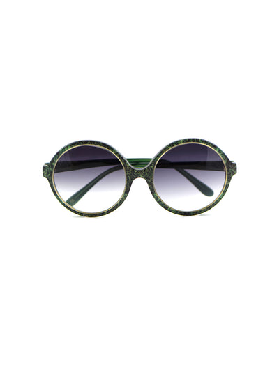 Releve Fashion Heidi London Forest Green Denim Circular Sunglasses Ethical Designers Sustainable Fashion Accessories Brand Eyewear Positive Fashion Purchase with Purpose Shop for Good