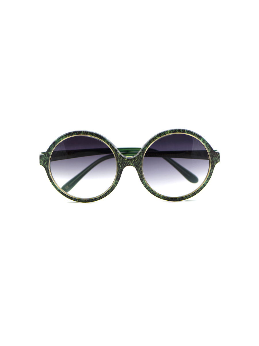 Forest Green Denim Circular Sunglasses