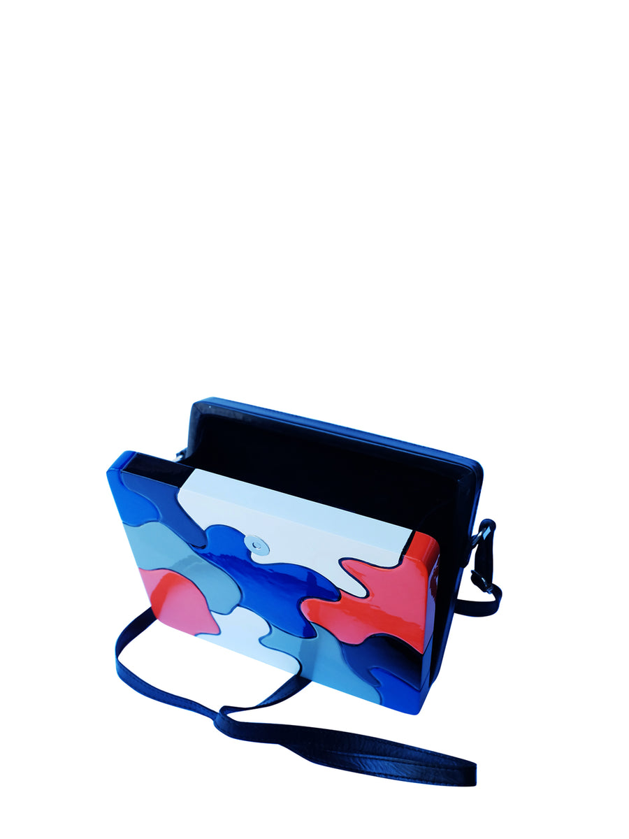 Releve Fashion Joanique Large Aurora Clutch Bag Black Blue Red White Ethical Designers Sustainable Fashion Accessory Brand Purchase with Purpose Shop for Good