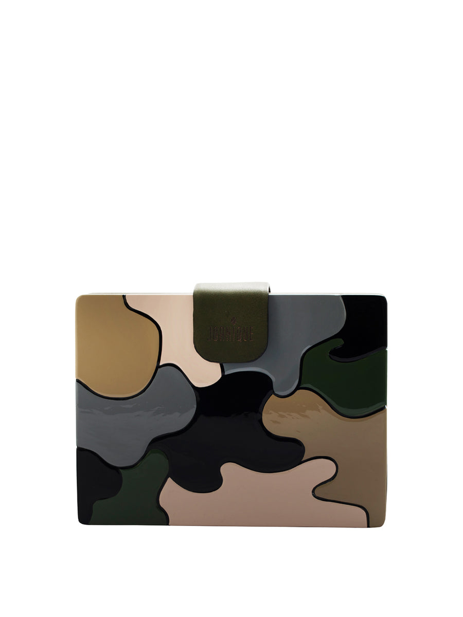 Releve Fashion Joanique Large Aurora Clutch Bag Green Brown Grey Ethical Designers Sustainable Fashion Accessory Brand Purchase with Purpose Shop for Good