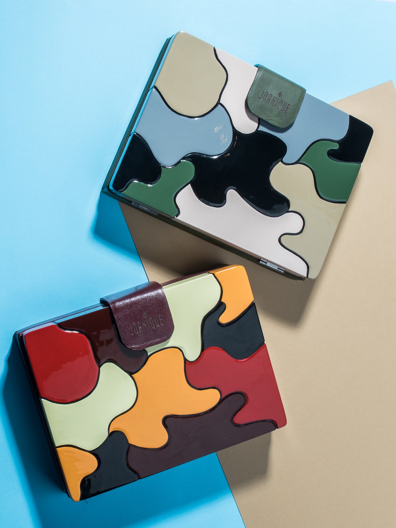 Releve Fashion Joanique Large Aurora Clutch Bag Green Brown Grey Ethical Designers Sustainable Fashion Accessory Brand Purchase with Purpose Shop for Good