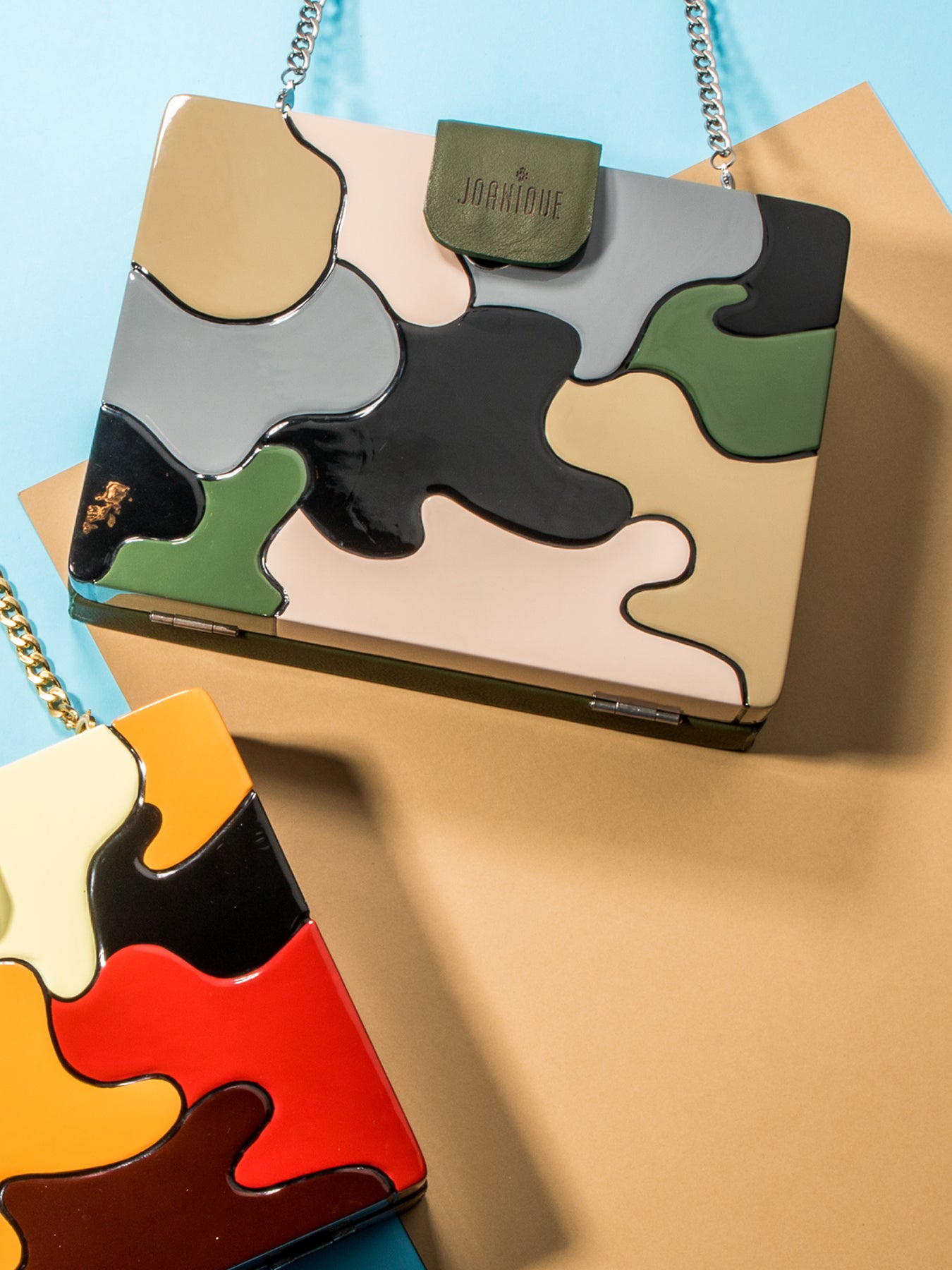 Releve Fashion Joanique Small Aurora Clutch Bag Green Brown Grey Ethical Designers Sustainable Fashion Accessory Brand Purchase with Purpose Shop for Good