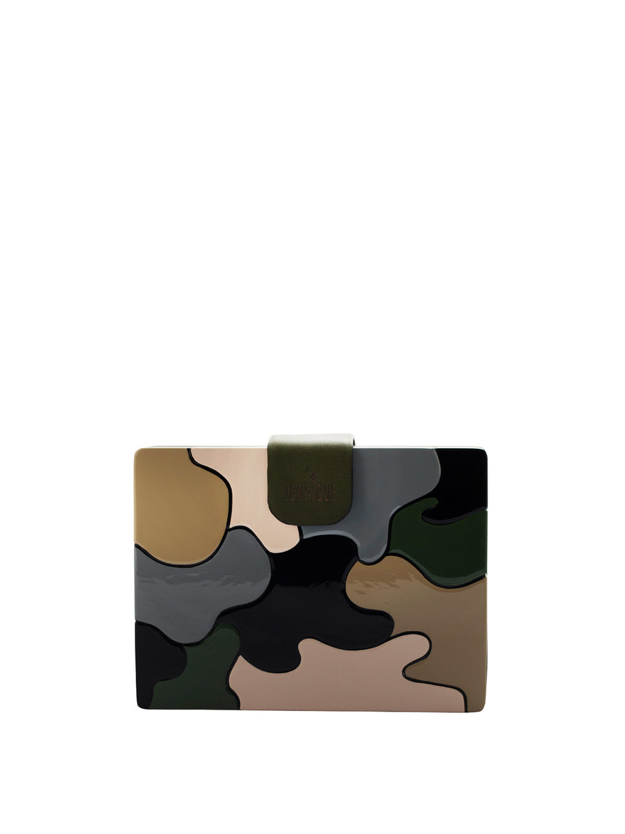 Releve Fashion Joanique Small Aurora Clutch Bag Green Brown Grey Ethical Designers Sustainable Fashion Accessory Brand Purchase with Purpose Shop for Good